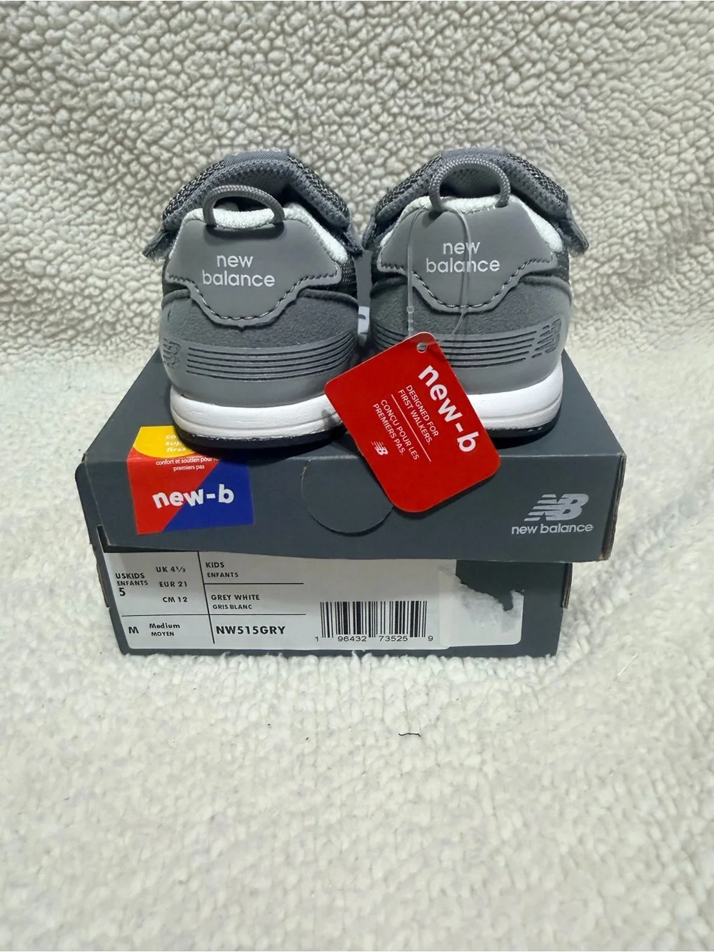 New Balance 515 Hook And Loop Toddler Grey Velcro Mesh & Suède Sneakers